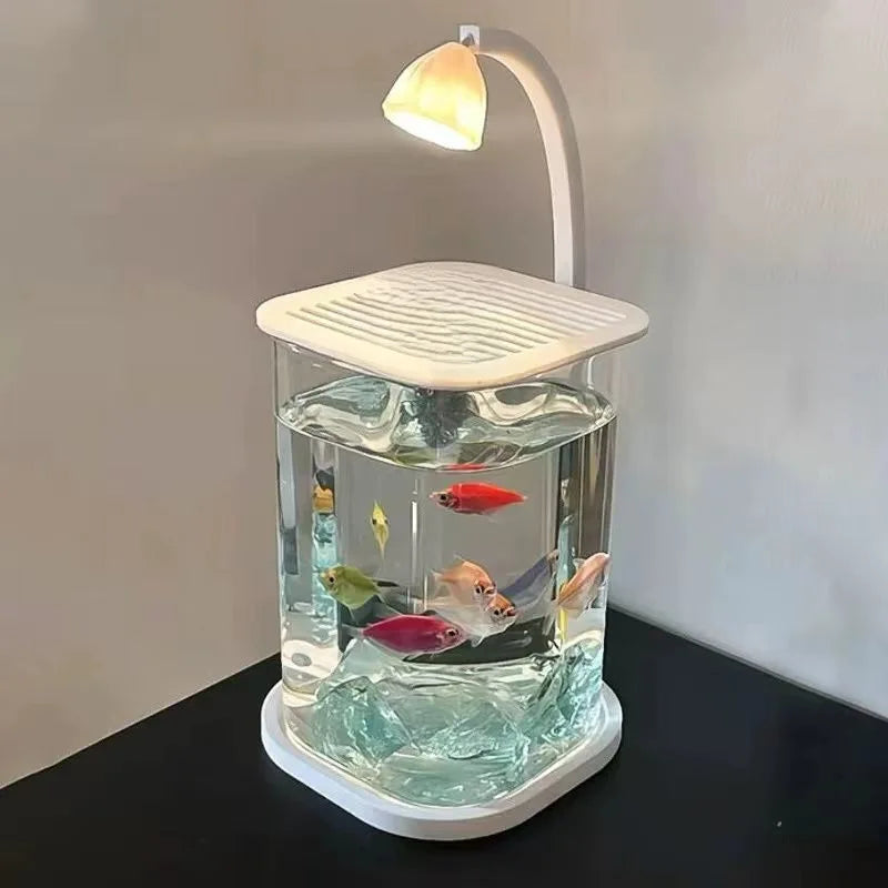 Ultra-Clear Premium Glass Tank Desktop Betta Fish Low-Maintenance Mini Creative Fishbowl with Sensor