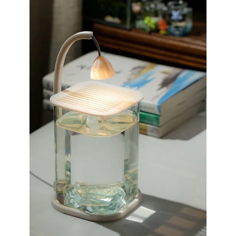 Ultra-Clear Premium Glass Tank Desktop Betta Fish Low-Maintenance Mini Creative Fishbowl with Sensor